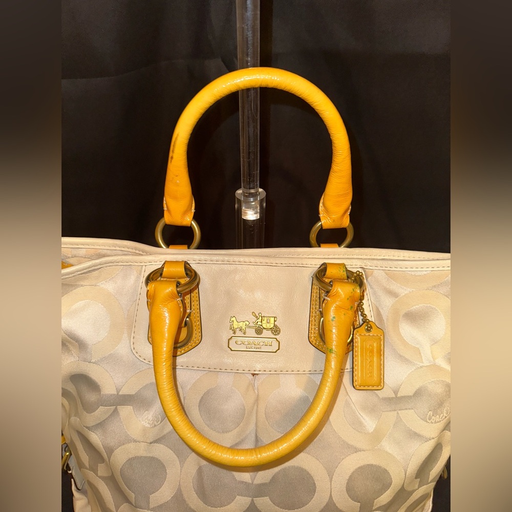 Coach 12963 Madison Julianne Op Art XL Large Tote Satchel Patent Leather Yellow - Picture 3 of 12